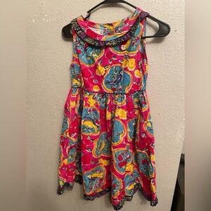 Vintage Bright Floral Pink & Blue Girls' Dress